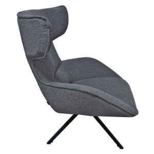 Fauteuil Pivotant 360° en Tissu Velours Chiné Gris avec Piètement en Métal Noir - Design Minimaliste et Contemporain - ANTONIO