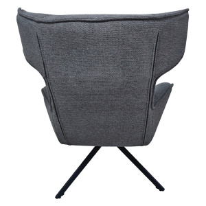 Fauteuil Pivotant 360° en Tissu Velours Chiné Gris avec Piètement en Métal Noir - Design Minimaliste et Contemporain - ANTONIO