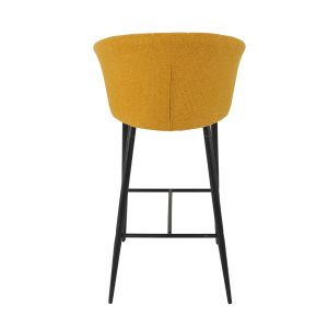 Lot de 2 chaises de bar H. 105 cm dossier forme de coquillage en tissu jaune moutarde piètement métal noir – MONTREAL