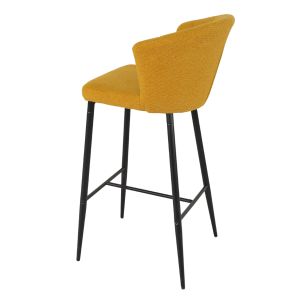 Lot de 2 chaises de bar H. 105 cm dossier forme de coquillage en tissu jaune moutarde piètement métal noir – MONTREAL