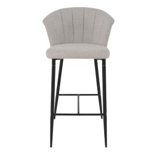 Lot de 2 chaises de bar H. 105 cm dossier forme de coquillage en tissu gris clair avec piètement métal noir – MONTREAL