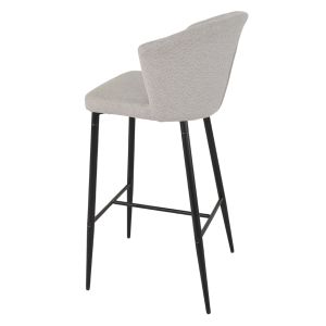 Lot de 2 chaises de bar H. 105 cm dossier forme de coquillage en tissu gris clair avec piètement métal noir – MONTREAL