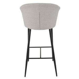 Lot de 2 chaises de bar H. 105 cm dossier forme de coquillage en tissu gris clair avec piètement métal noir – MONTREAL