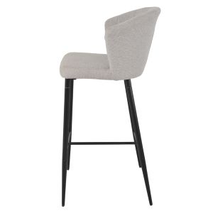 Lot de 2 chaises de bar H. 105 cm dossier forme de coquillage en tissu gris clair avec piètement métal noir – MONTREAL