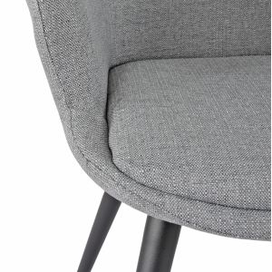 Chaise de repas avec accoudoirs en tissu gris clair et pieds métal noir – style contemporain – CALGARY