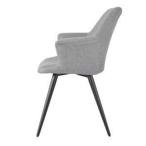 Lot de 2 chaises de repas avec accoudoirs en tissu gris clair et pieds métal noir – style contemporain – CALGARY