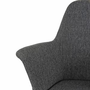 Chaise de repas avec accoudoirs en tissu gris anthracite et pieds métal noir – style contemporain – CALGARY