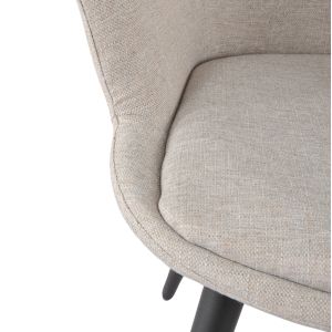 Chaise de repas avec accoudoirs en tissu beige et pieds métal noir – style contemporain – CALGARY