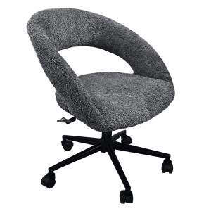 Fauteuil de Bureau Pivotant 360° en Tissu Bouclette Gris et Piètement avec Roulettes Noir - Design Contemporain - MARTY