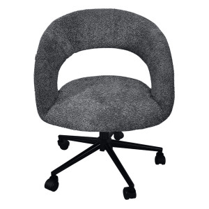 Fauteuil de Bureau Pivotant 360° en Tissu Bouclette Gris et Piètement avec Roulettes Noir - Design Contemporain - MARTY