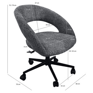 Fauteuil de Bureau Pivotant 360° en Tissu Bouclette Gris et Piètement avec Roulettes Noir - Design Contemporain - MARTY