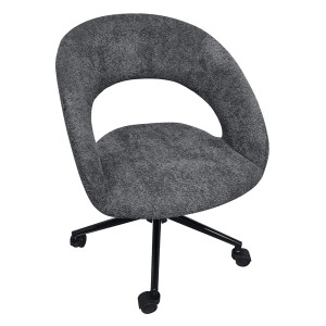 Fauteuil de Bureau Pivotant 360° en Tissu Bouclette Gris et Piètement avec Roulettes Noir - Design Contemporain - MARTY