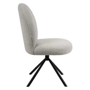 Chaise de Repas Rotative 180° en Tissu Bouclette Gris avec Piètement en Métal Noir - Design Contemporain - JULIEN