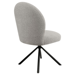 Chaise de Repas Rotative 180° en Tissu Bouclette Gris avec Piètement en Métal Noir - Design Contemporain - JULIEN