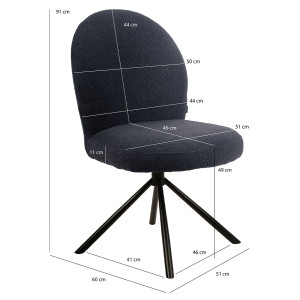 Chaise de Repas Rotative 180° en Tissu Bouclette Noir avec Piètement en Métal Noir - Design Contemporain - JULIEN