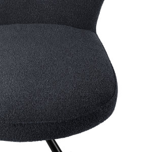 Chaise de Repas Rotative 180° en Tissu Bouclette Noir avec Piètement en Métal Noir - Design Contemporain - JULIEN