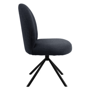 Chaise de Repas Rotative 180° en Tissu Bouclette Noir avec Piètement en Métal Noir - Design Contemporain - JULIEN