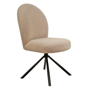 Chaise de Repas Rotative 180° en Tissu Bouclette Beige avec Piètement en Métal Noir - Design Contemporain - JULIEN