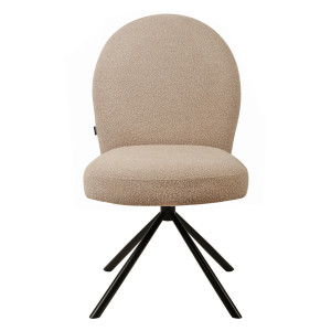 Chaise de Repas Rotative 180° en Tissu Bouclette Beige avec Piètement en Métal Noir - Design Contemporain - JULIEN