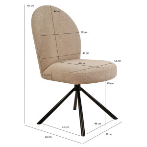 Chaise de Repas Rotative 180° en Tissu Bouclette Beige avec Piètement en Métal Noir - Design Contemporain - JULIEN