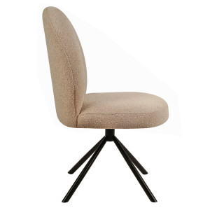 Chaise de Repas Rotative 180° en Tissu Bouclette Beige avec Piètement en Métal Noir - Design Contemporain - JULIEN