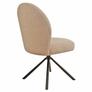 Chaise de Repas Rotative 180° en Tissu Bouclette Beige avec Piètement en Métal Noir - Design Contemporain - JULIEN