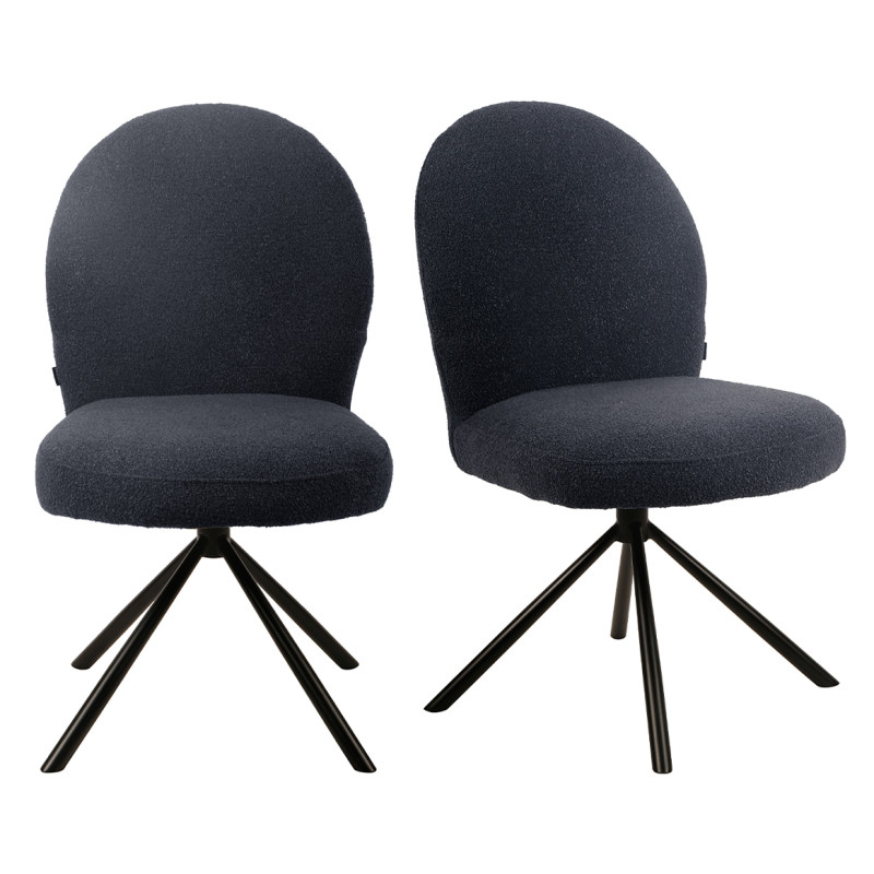 Lot de 2 Chaises de Repas Rotatives 180° en Tissu Bouclette Noir avec Piètement en Métal Noir - Design Contemporain - JULIEN