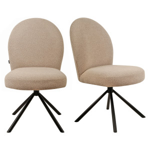 Lot de 2 Chaises de Repas Rotatives 180° en Tissu Bouclette Beige avec Piètement en Métal Noir - Design Contemporain - JULIEN