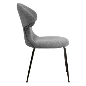 Chaise de Repas de Repas en Tissu Doux Gris avec Piètement en Métal Noir - Design Minimaliste et Contemporain - GLORIA