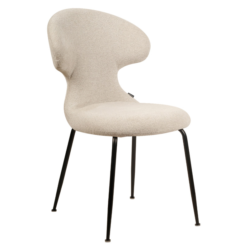 Chaise de Repas de Repas en Tissu Doux Beige avec Piètement en Métal Noir - Design Minimaliste et Contemporain - GLORIA