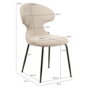 Chaise de Repas de Repas en Tissu Doux Beige avec Piètement en Métal Noir - Design Minimaliste et Contemporain - GLORIA