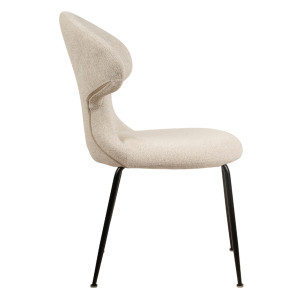 Chaise de Repas de Repas en Tissu Doux Beige avec Piètement en Métal Noir - Design Minimaliste et Contemporain - GLORIA