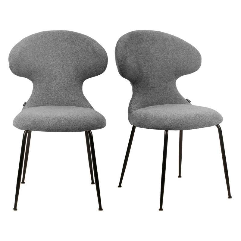 Lot de 2 Chaises de Repas en Tissu Doux Gris avec Piètement en Métal Noir - Design Minimaliste et Contemporain - GLORIA