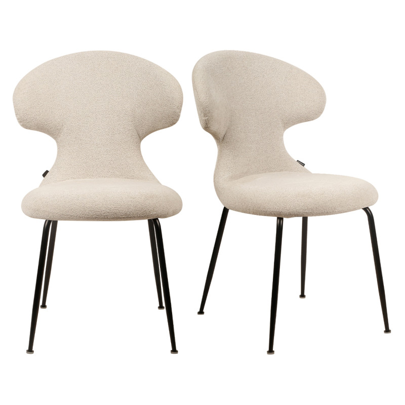 Lot de 2 Chaises de Repas en Tissu Doux Beige avec Piètement en Métal Noir - Design Minimaliste et Contemporain - GLORIA