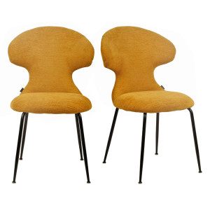 Lot de 2 Chaises de Repas en Tissu Doux Moutarde avec Piètement en Métal Noir - Design Minimaliste et Contemporain - GLORIA