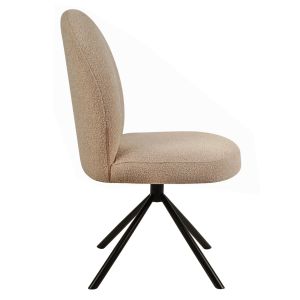 Lot de 2 Chaises de Repas Rotatives 180° en Tissu Bouclette Beige avec Piètement en Métal Noir - Design Contemporain - JULIEN