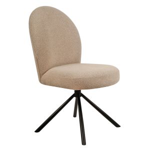 Lot de 2 Chaises de Repas Rotatives 180° en Tissu Bouclette Beige avec Piètement en Métal Noir - Design Contemporain - JULIEN