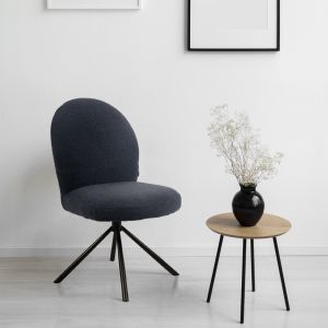 Lot de 2 Chaises de Repas Rotatives 180° en Tissu Bouclette Noir avec Piètement en Métal Noir - Design Contemporain - JULIEN