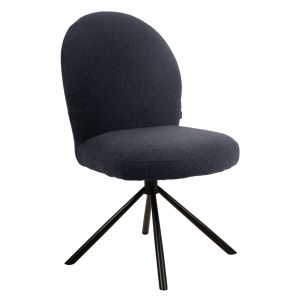 Lot de 2 Chaises de Repas Rotatives 180° en Tissu Bouclette Noir avec Piètement en Métal Noir - Design Contemporain - JULIEN