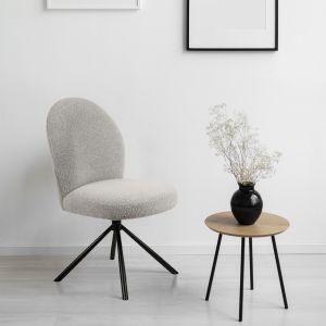 Lot de 2 Chaises de Repas Rotatives 180° en Tissu Bouclette Gris avec Piètement en Métal Noir - Design Contemporain - JULIEN