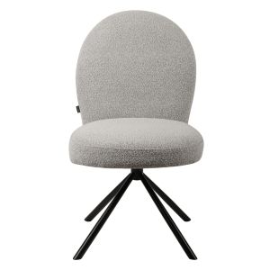 Lot de 2 Chaises de Repas Rotatives 180° en Tissu Bouclette Gris avec Piètement en Métal Noir - Design Contemporain - JULIEN