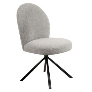 Lot de 2 Chaises de Repas Rotatives 180° en Tissu Bouclette Gris avec Piètement en Métal Noir - Design Contemporain - JULIEN