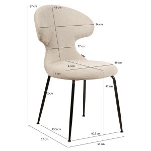 Lot de 2 Chaises de Repas en Tissu Doux Beige avec Piètement en Métal Noir - Design Minimaliste et Contemporain - GLORIA