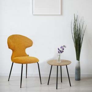 Lot de 2 Chaises de Repas en Tissu Doux Moutarde avec Piètement en Métal Noir - Design Minimaliste et Contemporain - GLORIA