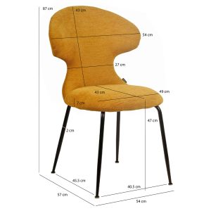 Lot de 2 Chaises de Repas en Tissu Doux Moutarde avec Piètement en Métal Noir - Design Minimaliste et Contemporain - GLORIA