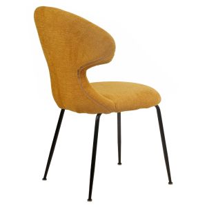 Lot de 2 Chaises de Repas en Tissu Doux Moutarde avec Piètement en Métal Noir - Design Minimaliste et Contemporain - GLORIA