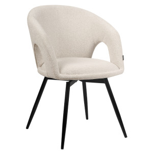 Chaise de Repas Rotative 180° en Tissu Doux Beige avec Accoudoirs et Piètement en Métal Noir - Design Contemporain - ALEX