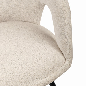 Chaise de Repas Rotative 180° en Tissu Doux Beige avec Accoudoirs et Piètement en Métal Noir - Design Contemporain - ALEX