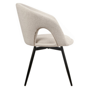 Chaise de Repas Rotative 180° en Tissu Doux Beige avec Accoudoirs et Piètement en Métal Noir - Design Contemporain - ALEX