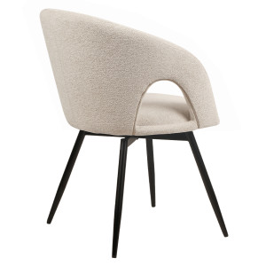 Chaise de Repas Rotative 180° en Tissu Doux Beige avec Accoudoirs et Piètement en Métal Noir - Design Contemporain - ALEX